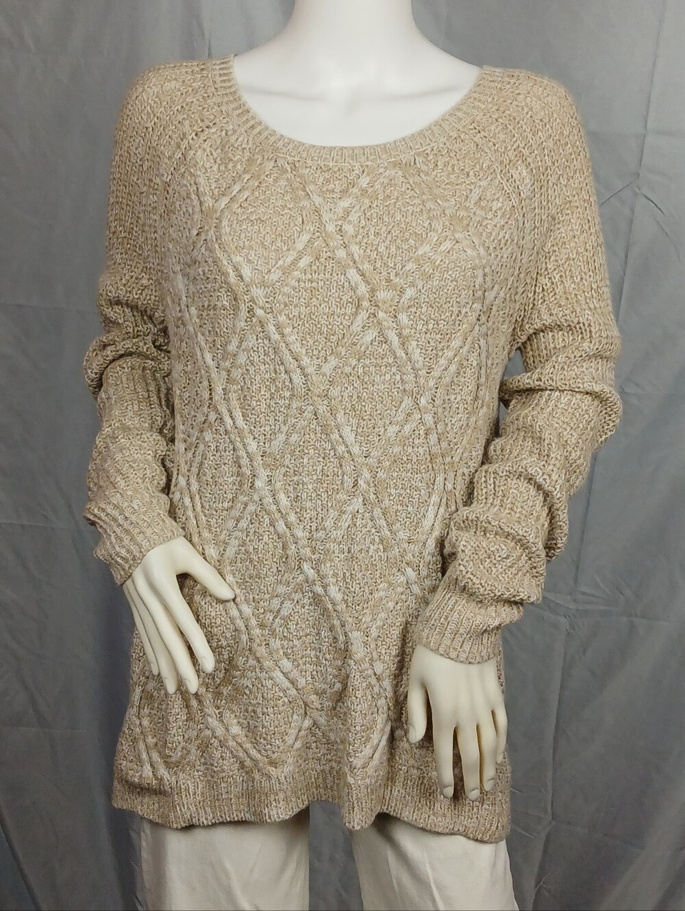 Faded Glory Cable Knit Sweater Oatmeal Marl L 12-14
